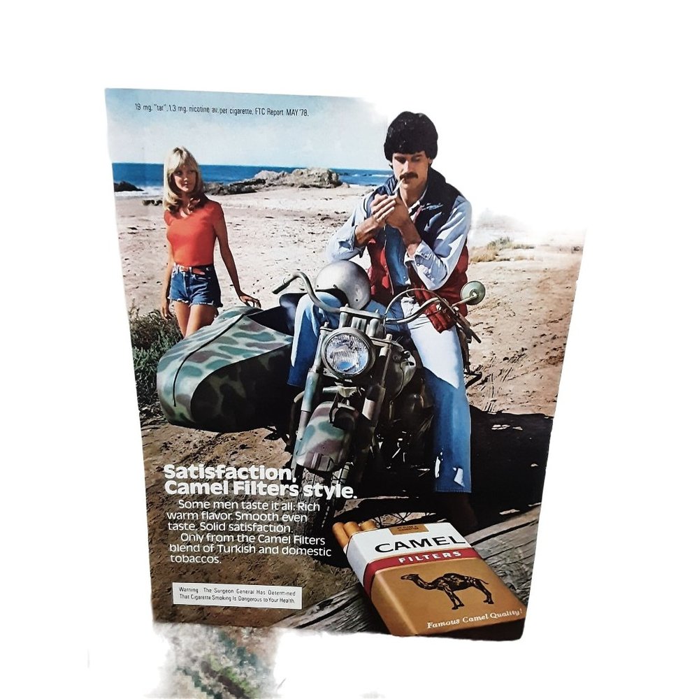 Camel Cigarettes Man On Motorcycle vintage 1980 Magazine Print Ad
